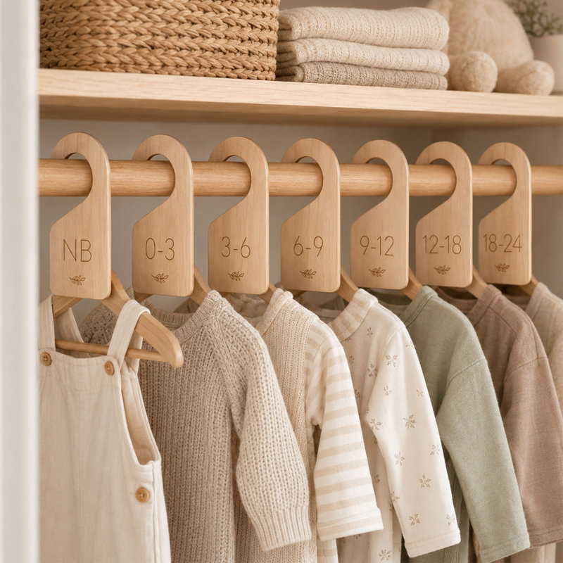 Ensemble de 7 diviseurs de garde-robe en bois pour bébé, double face