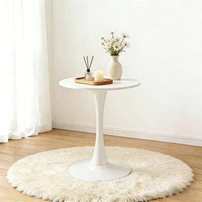 Modern Mid-Century White Round Side Table, 24" Mdf Top With Elegant Tulip Steel Base For Kitchen & Dining