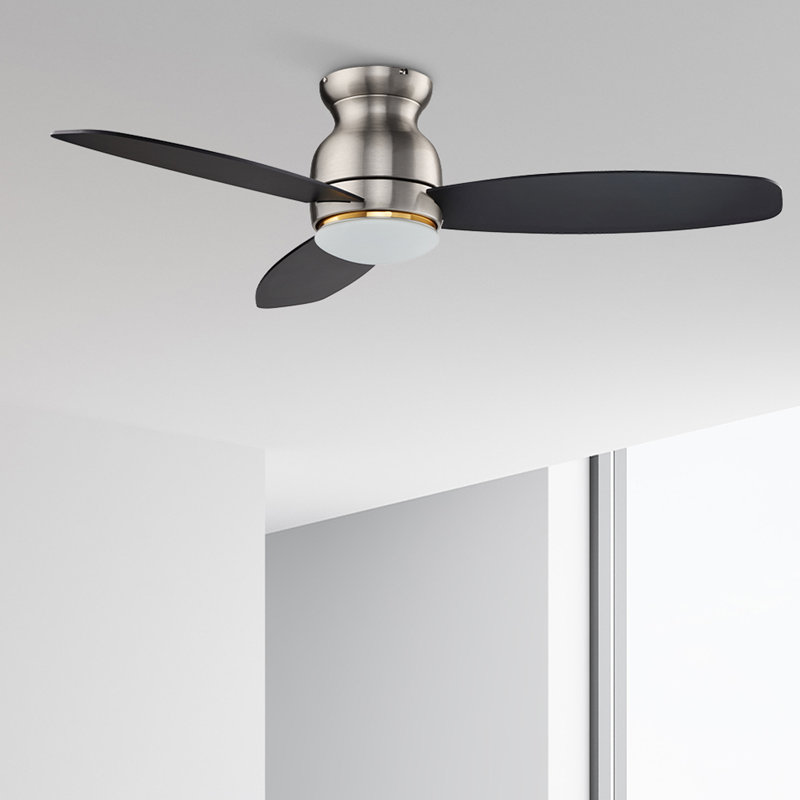 52" Alcena 3 - Blade LED Smart Flush Mount Ceiling Fans with Light, Silver/Black
