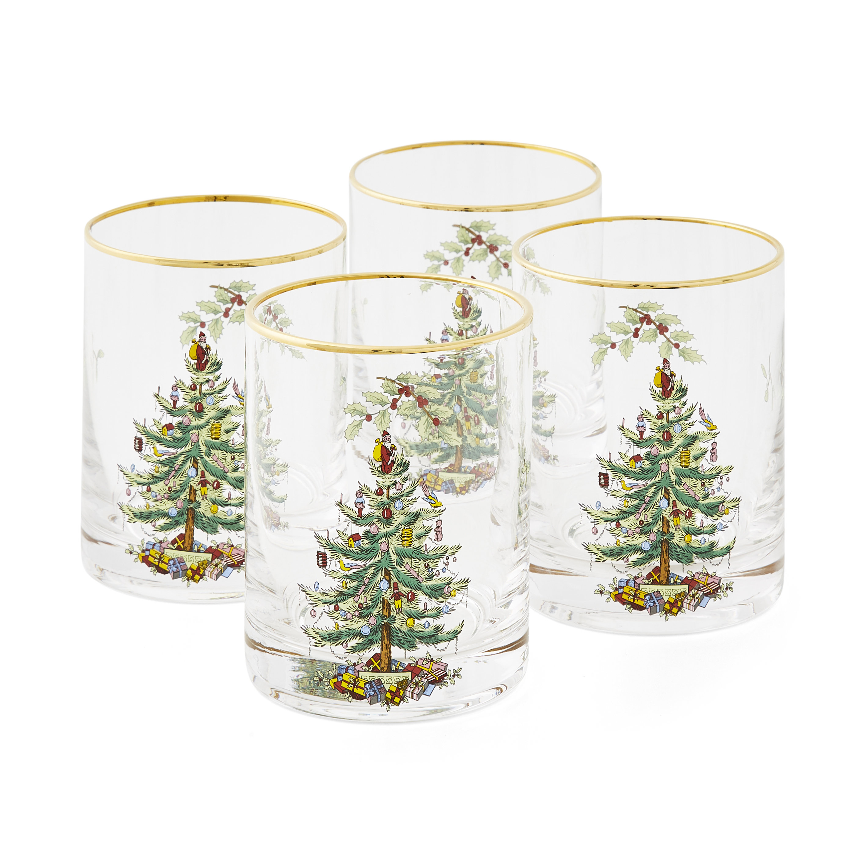 Spode Christmas Tree Stemless Wine Glasses (Set of 4): Mixed  Drinkware Sets