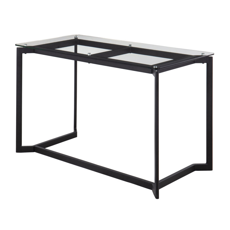 Bureau moderne en acier noir avec plateau en verre transparent