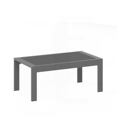43" X 24" All-Weather Metal Outdoor Coffee Table With Wood-Look Top And Gray Frame