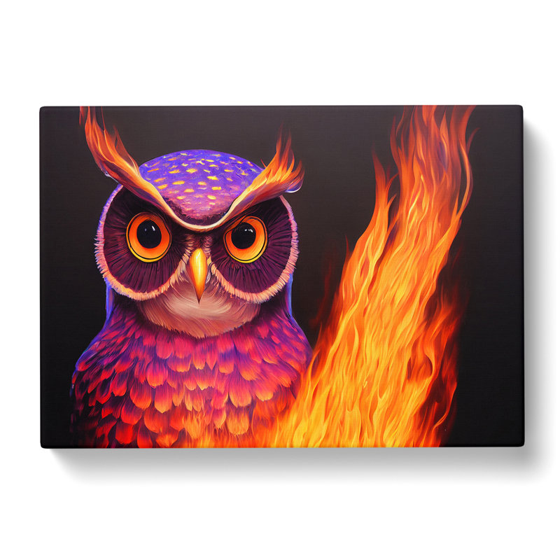 Flaming Owl - Wrapped Canvas, 35cm H x 50cm W x 3cm D