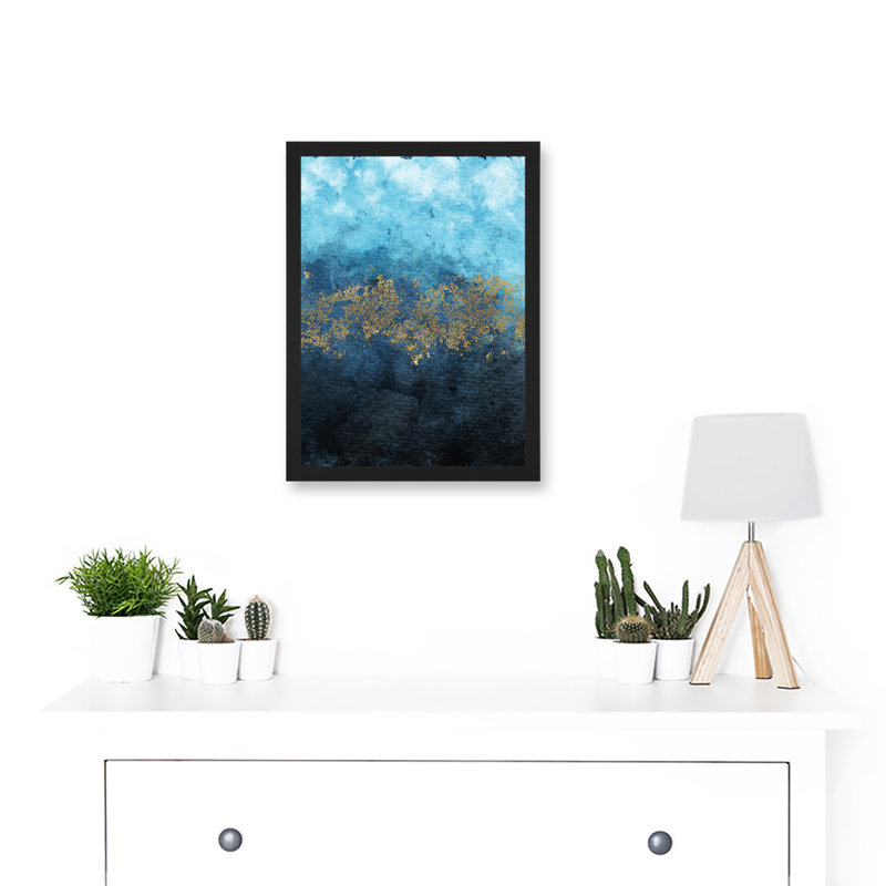 Abstract Blue And Gold Watercolour Modern - Single Picture Frame Print