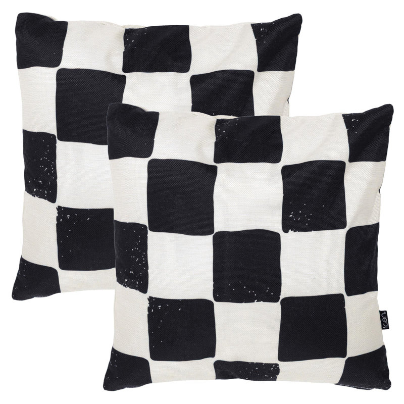 Indoor / Outdoor Square Cushion, White/Black Checkered
