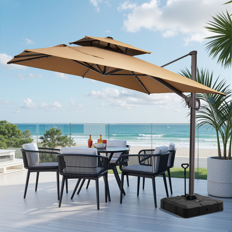  Parasol carré en porte-à-faux 118 "avec base Easy-Move | Mobilité d'une personne, Tanné