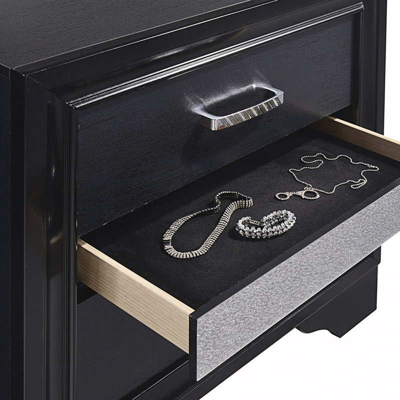 Table de chevet 2 tiroirs avec 1 tiroir à bijoux et table de chevet