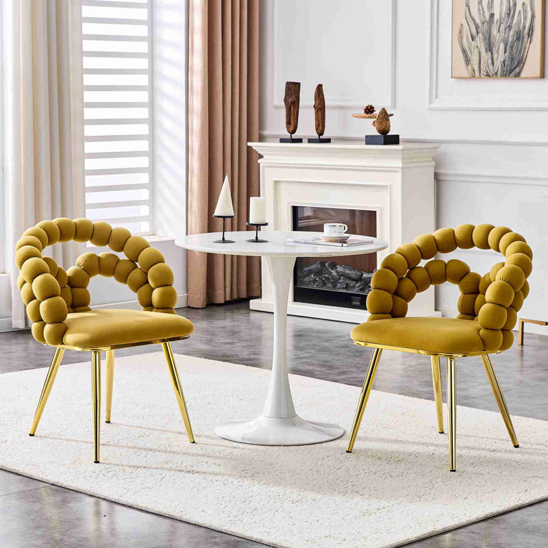 Ensemble de 2 chaises d'appoint rembourrées modernes pour la salle à manger et la cuisine, Jaune