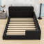 Grand lit plateforme tapissier en cuir PU avec 2 lampes de lecture réglables et tête de lit capitonnée-307662996