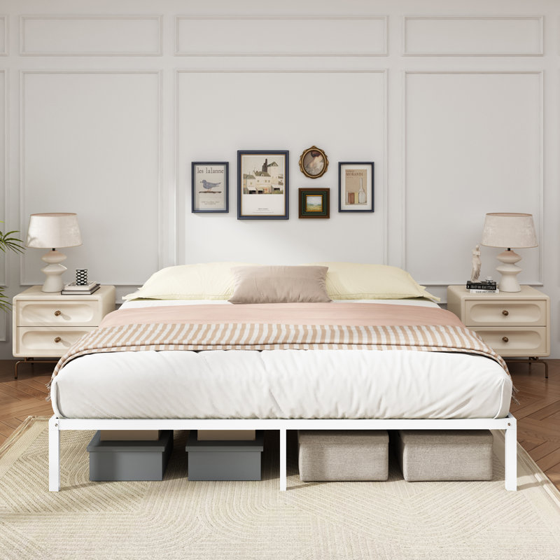 Metal Platform Bed Frame, White, King