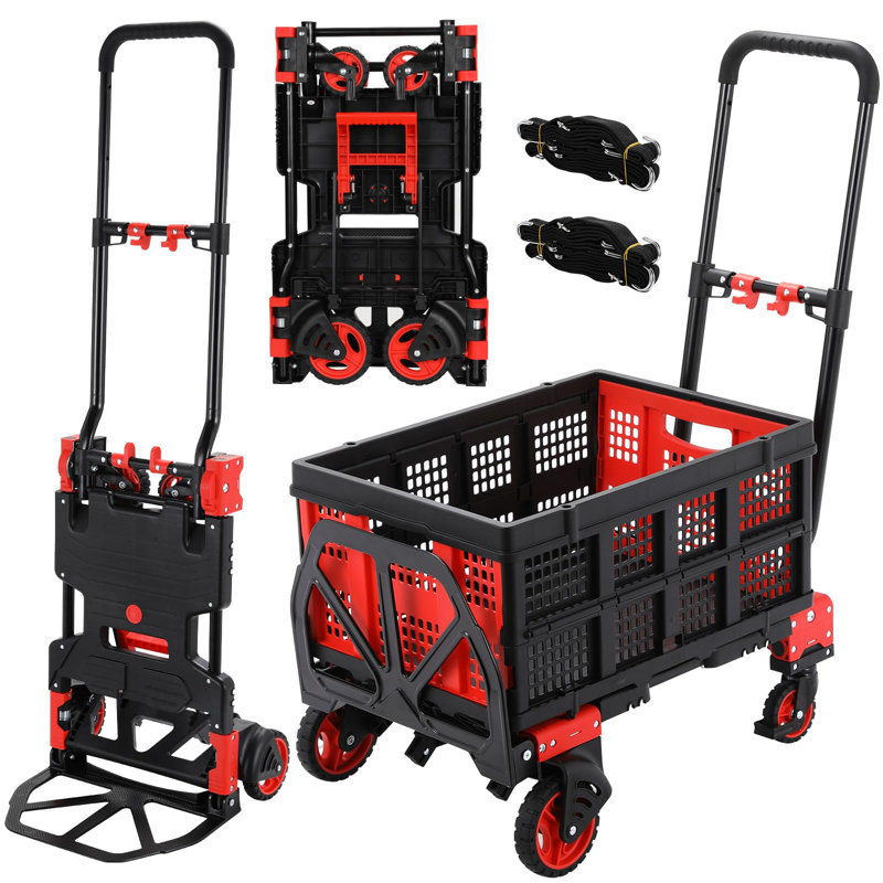 2-in-1 Sack Truck And Platform Trolley With Folding Box, Folding Transport Trolley Max. 150 Kg, Transport Trolley, 2 Bungees With Hooks, 3-level Height Adjustable, For Transport, Shopping, Camping