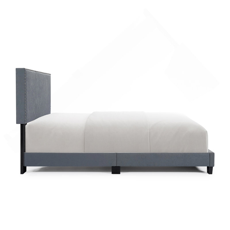 Lit plateforme tapissier Luma, Gris, Grand lit