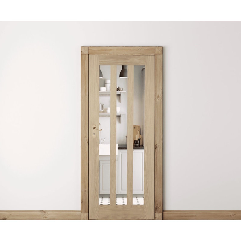 Oak Shaker 3 Light Vertical Clear Glass Internal Door, 68.6" W x 198.1" H