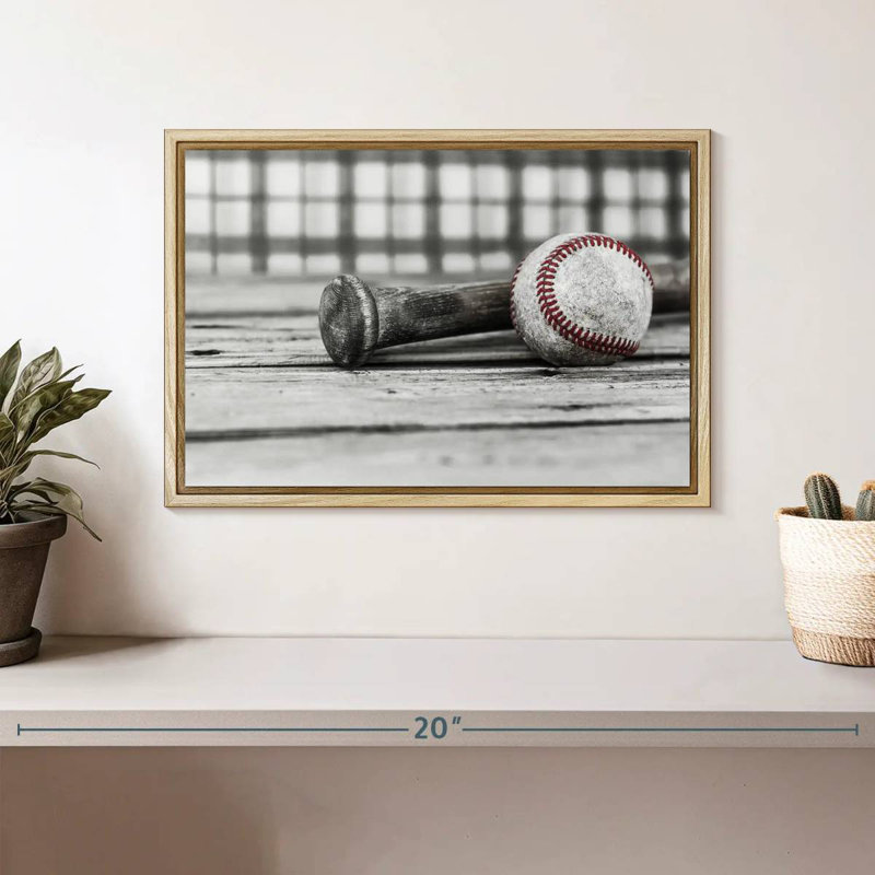 Baseball Pop, 13" X 9", Floating Frame Natural Wood