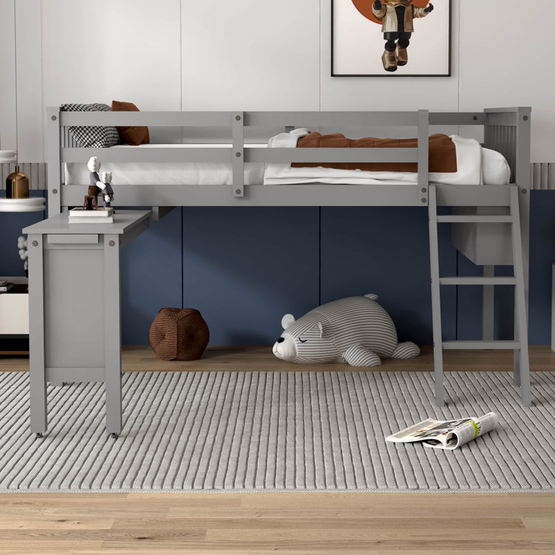 Lit mezzanine avec bureau intégré Maysville par Harriet Bee, Simple, gris
