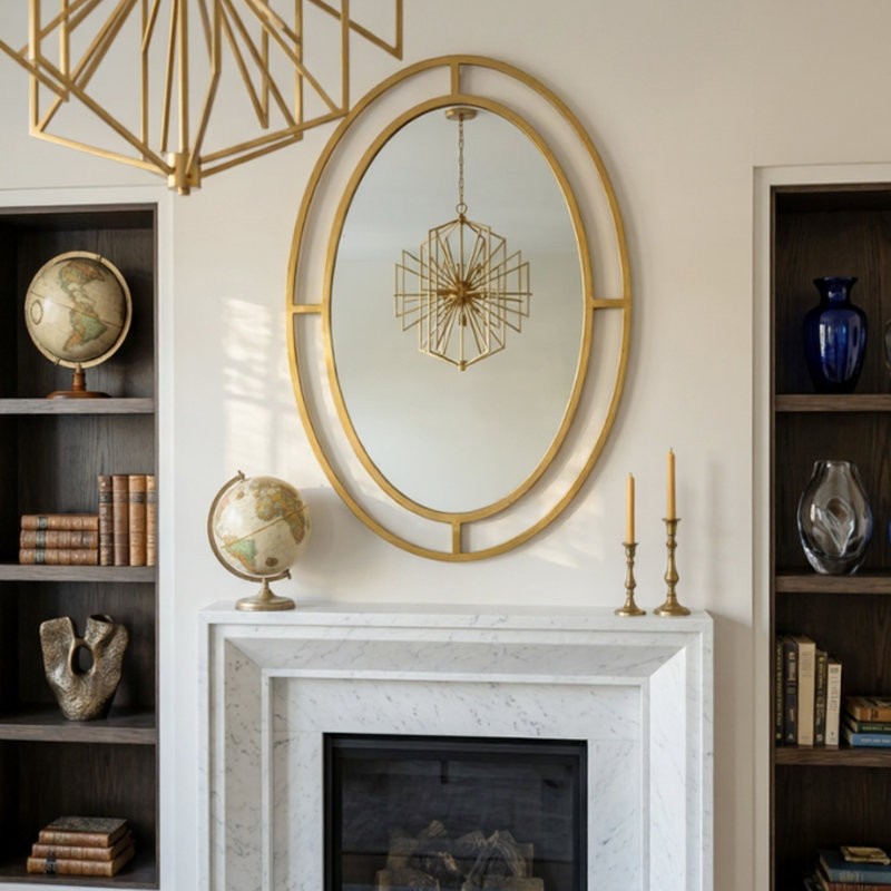 Hollywood Regency Oval Mirror, 32.75 Inches