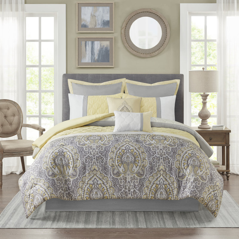 Shawnee Yellow and Gray 8-Piece Queen Microfiber Comforter Set