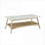 Table basse Mid-Century en bois massif pour salon avec plateau blanc cassé Tablette de rangement
