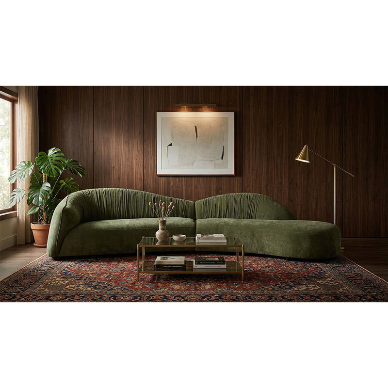 Canapé modulaire incurvé 145 po à 6 places avec dossier froncé 145 po Olive Green, Face à la droite