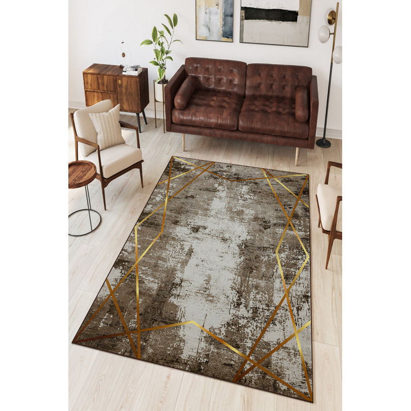 Stylish Area Carpet, Grey, 4.6 x 7.2 Feet | 100% Polyester, 650 g/m² | Antibacterial, Eco-Friendly, Non-Slip PVC Dot Underside | Machine Washable, Digital Printed, Perfect for Living Room & Bedroom Décor
