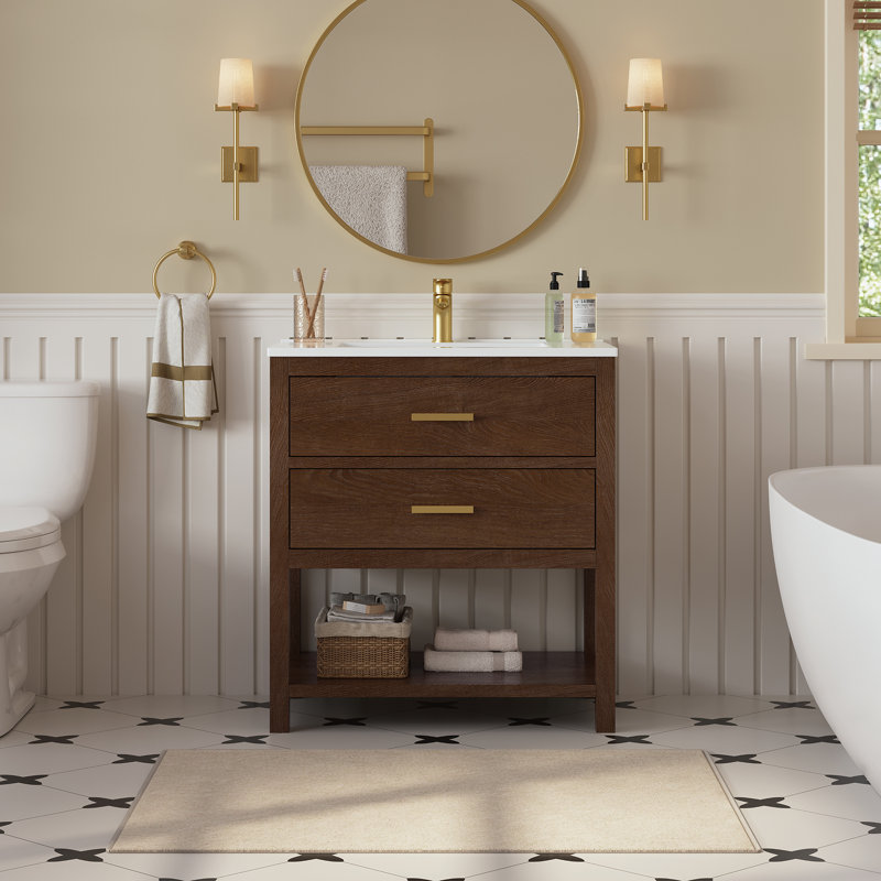 Ahart Freestanding Bathroom Vanity With Smart Storage & Solid Surface Composite Top, 31"