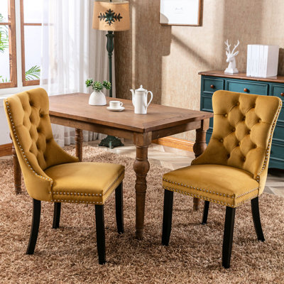 Paire de chaises de salle à manger en velours, 2, doré, Sw2001gl - Style Mid-Century moderne pour un look doré recouvert de capitonnage, rehausse votre pièce