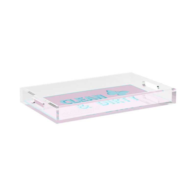 Decorative Tray, 2" H x 17" W x 10.5" D, Pale Pink/Blue