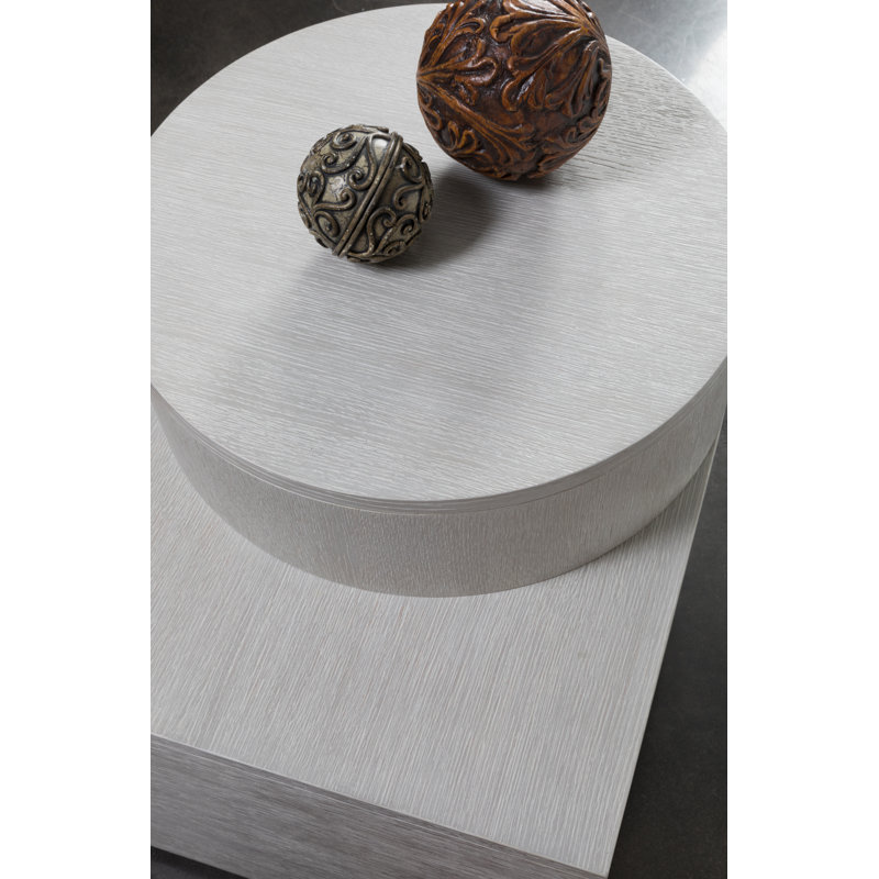 Misty White Gray Round Wood and Metal Split Level End Table
