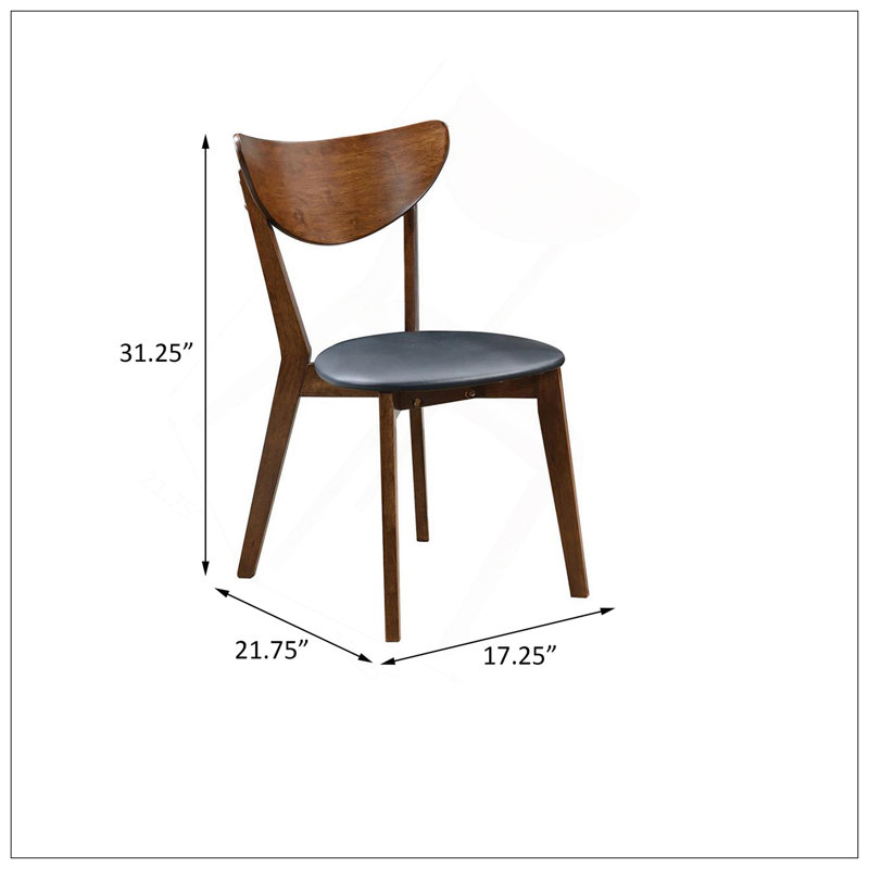 Chaises de salle à manger Mid-Century modernes en noyer foncé et simili cuir noir, ensemble de 2 sièges confortables et élégants