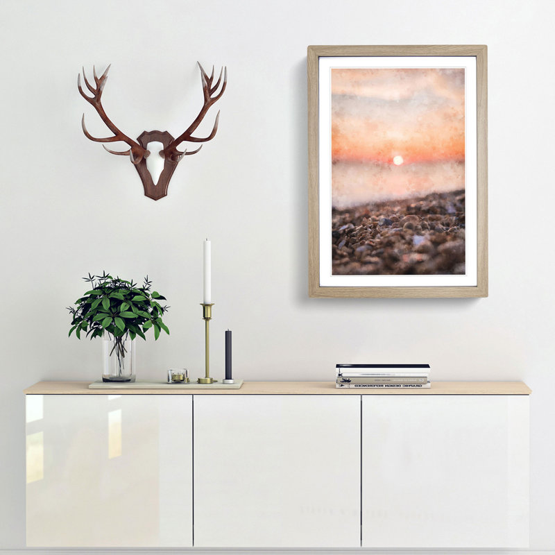 Sunset over Brighton Beach - Framed Print, 63cm H x 45cm W x 2cm D, Oak Framed
