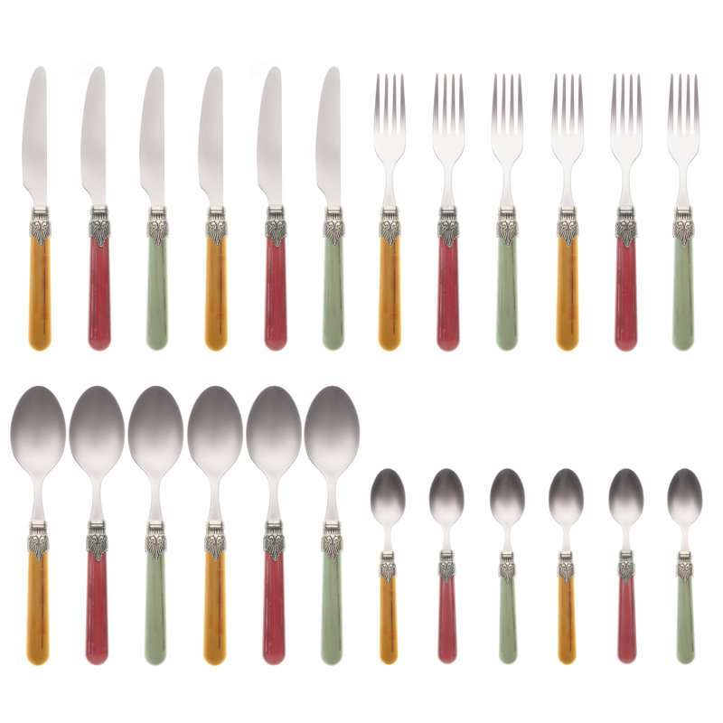 Garlough 24 Piece Cutlery Set, Service for 6, Red/Yellow/Green