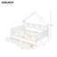 Lits plateforme en bois avec DEL, tablettes de rangement, tiroirs et garde-corps-416496450
