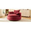 Fauteuil de salon rond pivotant à 360° rouge avec coussin double couche, oreiller de soutien, mécanisme silencieux, tissu velours côtelé pour faire la sieste au bureau, profondeur d'assise de 96,5 cm, design du coussin, 3 oreillers amovibles.
