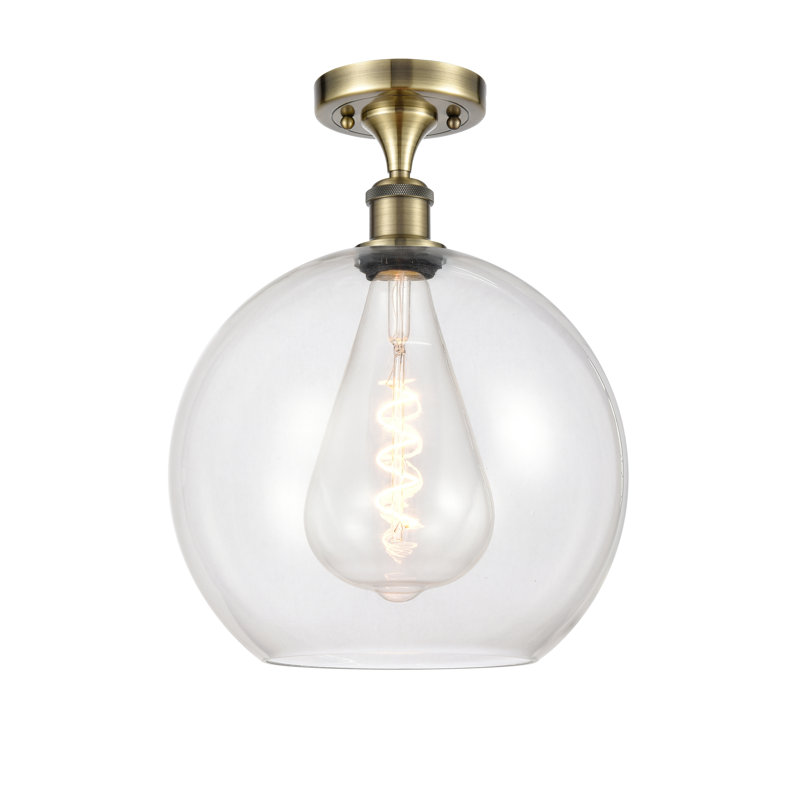 Plafonnier semi-encastré 1 lumière Cindi, Laiton antique, H 16,38 po x l 11,75 po x P 11,75 po, Transparent