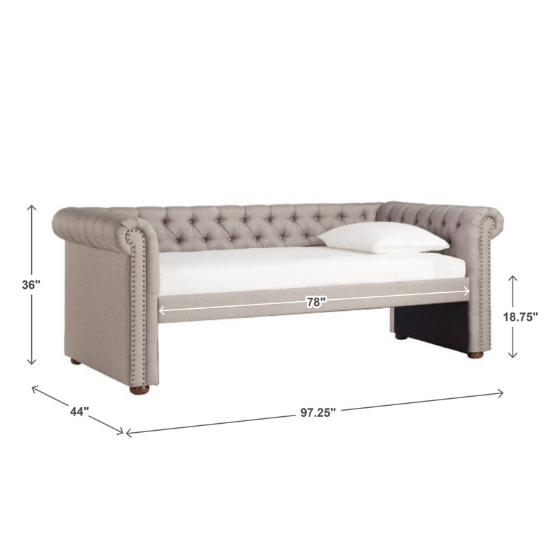 Carthusia Chesterfield Daybed- Twin Size, No Trundle, Gray