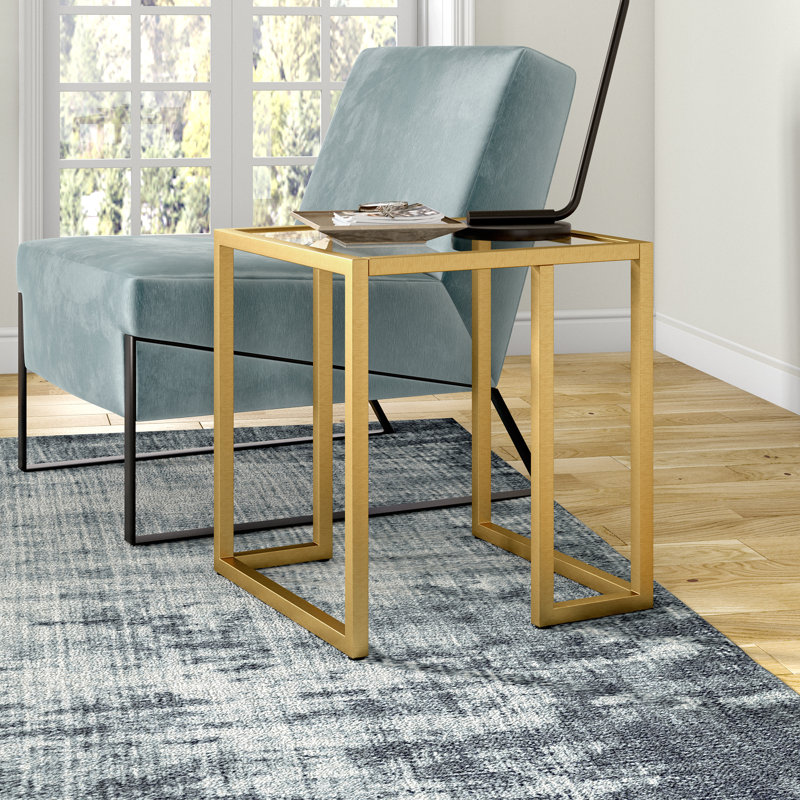 Oscar Glass Top End Table, Brass