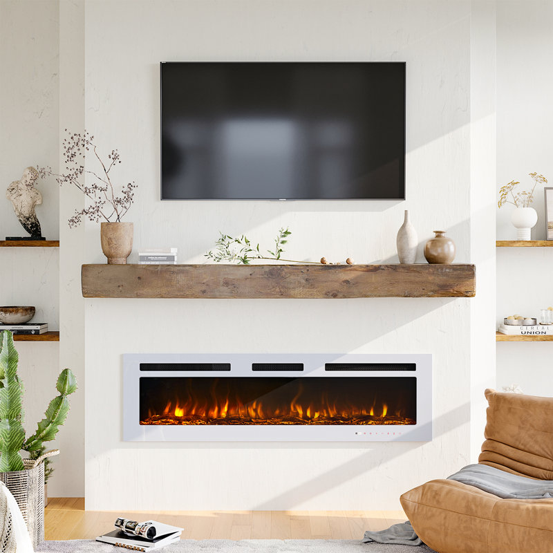 Foyer électrique encastré et mural Acoidan, H 16,9 po x l 50 po x P 4,1 po, Blanc