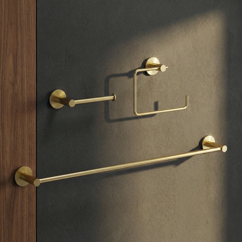 VIGO Cass 3-Piece Matte Brushed Gold Bathroom Hardware Set with 24-in Towel Bar, Toilet Paper Holder and Hand Towel Holder