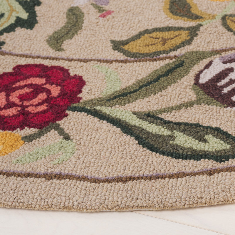 Lounes Hand Tufted Wool Floral Rug, Round 5'6"