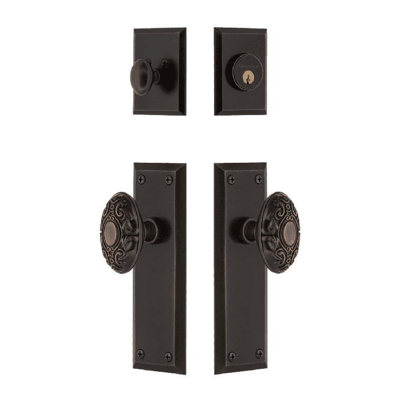 Ensemble d'entrée Nostalgic Warehouse New York avec bouton victorien, Bronze éternel, 2.375