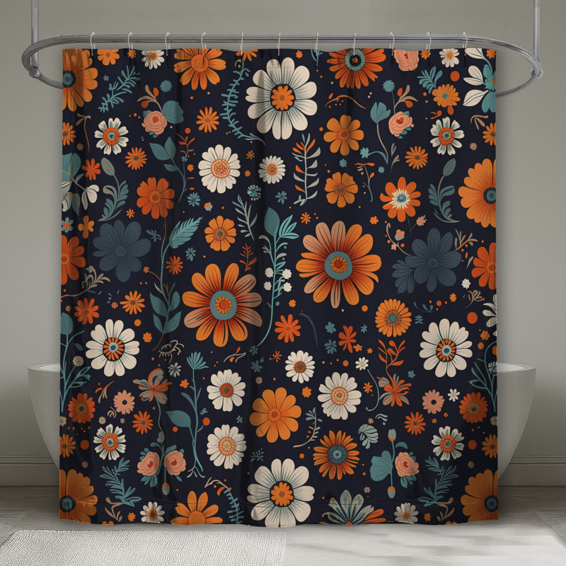 Rideau de douche floral - Motif décoratif de salle de bain bohémien, 70in W x 72in H
