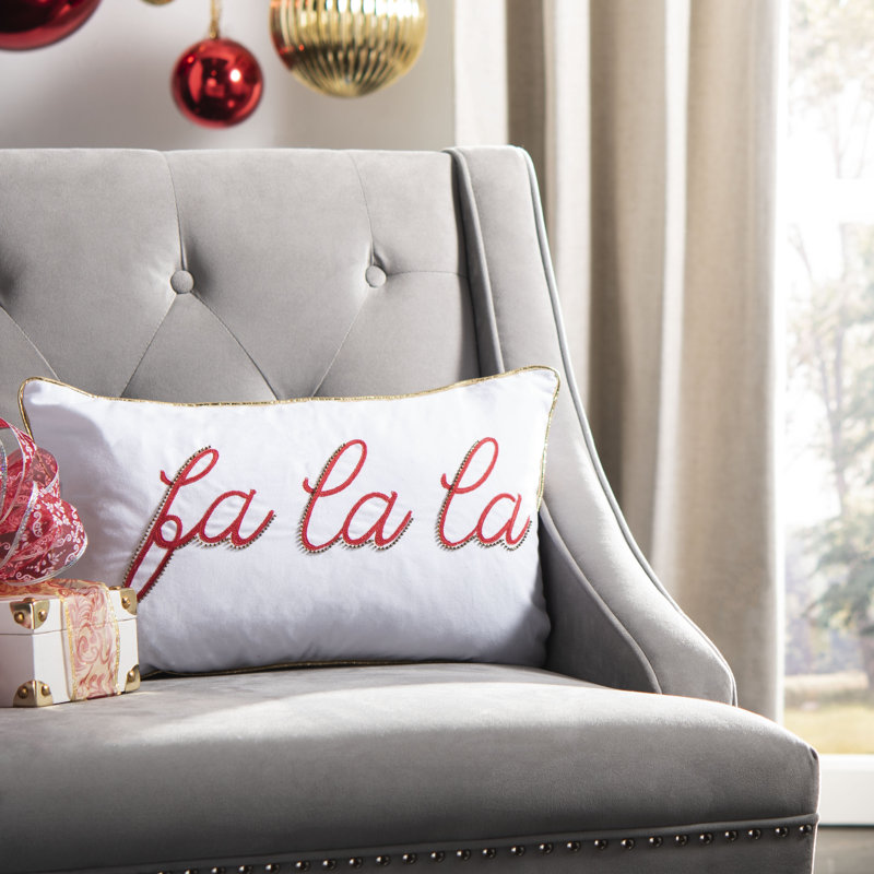 Fa La La Red and White Cotton Embroidered Pillow