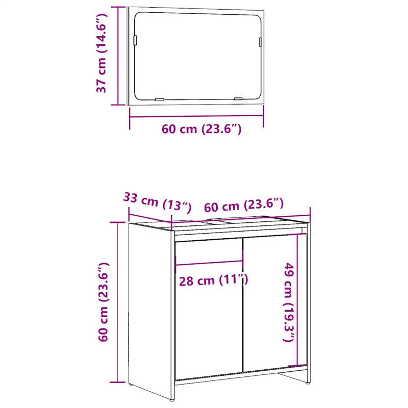 Dorlan 60cm Bathroom Vanity Base Only, Old Wood