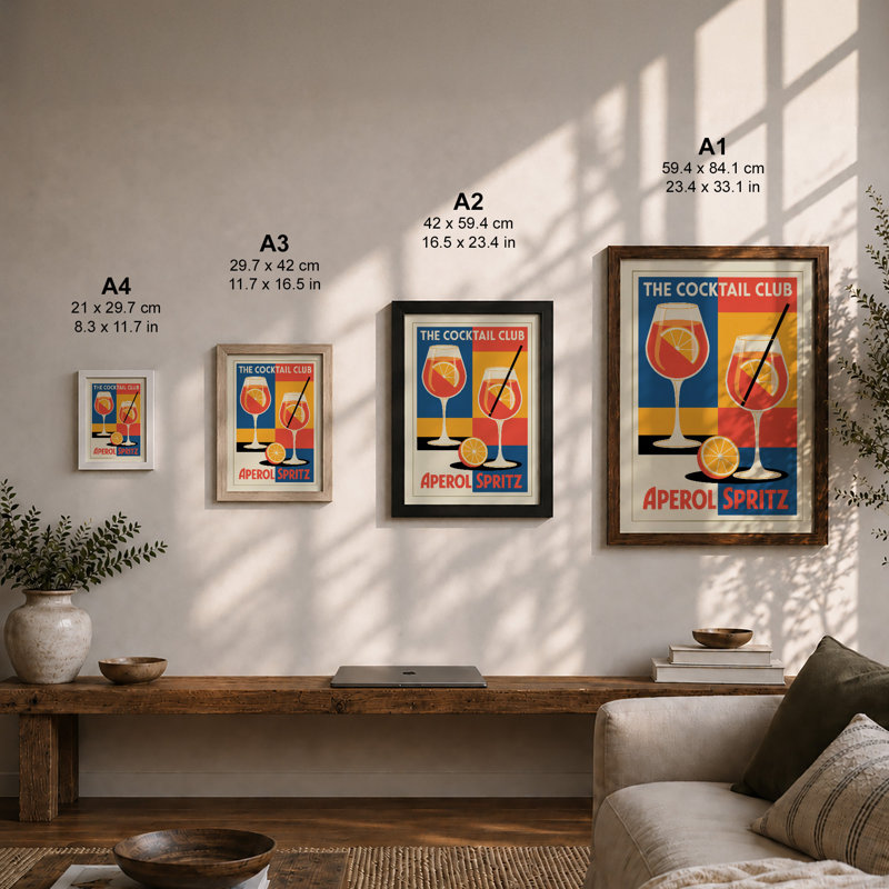 Cocktail Club Aperol Art Deco - Print, A1 - 84.1 x 59.4 cm, Walnut