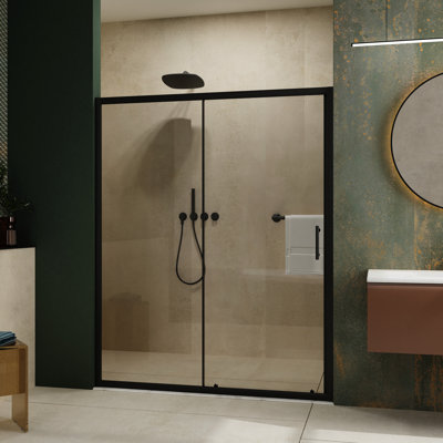 72 In High X 60 Wide Single Sliding Shower Door, 1/5 Inch Clear Tempered Glass, Black Stainless Steel Handle, Outstanding Durability Reliable