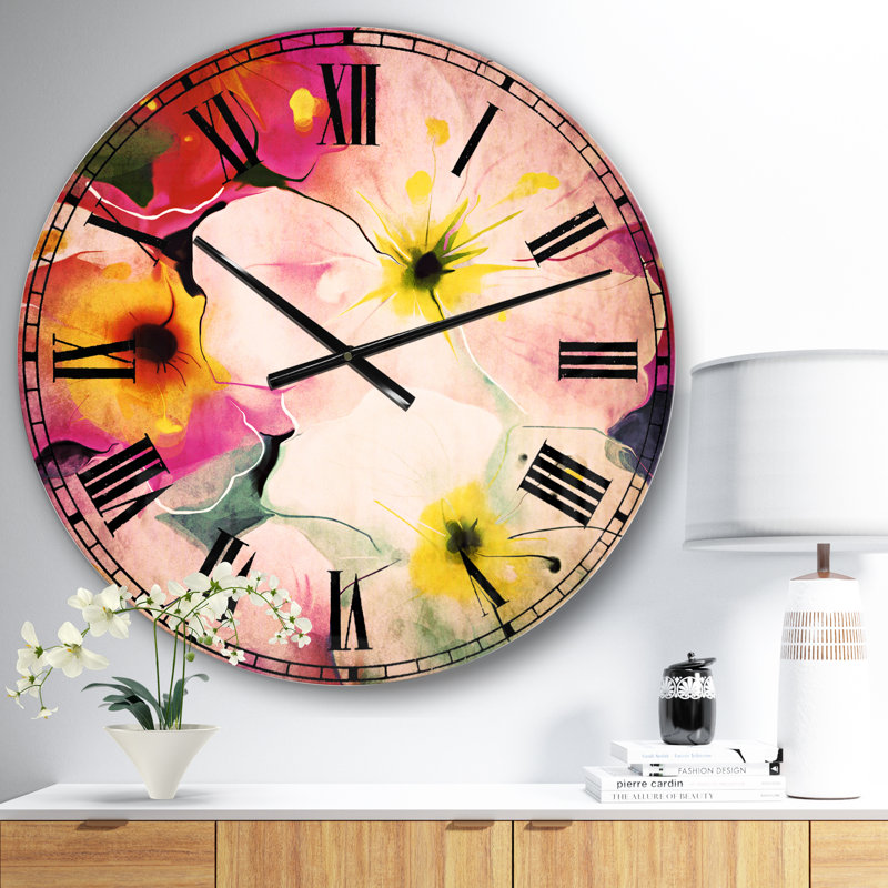 Motif floral aquarelle coloré - Horloge murale traditionnelle, Petit