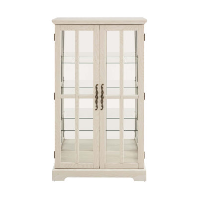 Double Lattice Door Glass Tall Cabinet with Full-Color RGB Light Strip and 3 Adjustable Shelves for Versatile Storage and Display in Any Room