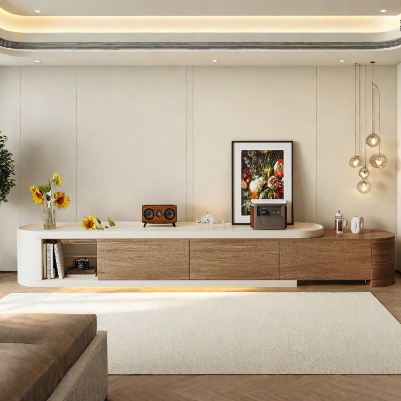 Simple Cream Style Stretchable Storage TV Stand