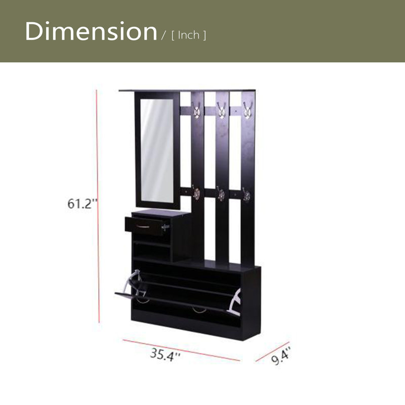 Trois-en-un modèle de barrière avec armoire à chaussures + tablette suspendue + miroir, Noir, noir, noir, noir