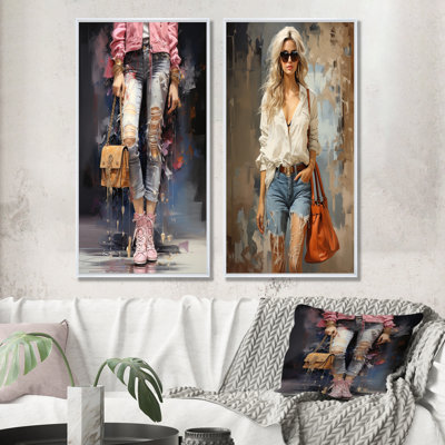 Fashion Fashion Denim Woman - Ensemble de 2 reproductions d'art mural mode
